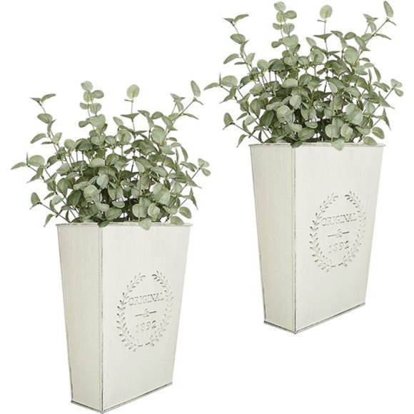 Set of 2 Farmhouse Metal Wall Planter, Rustic Wall Decor  Hanging Wall Vase - Picture 1 of 7